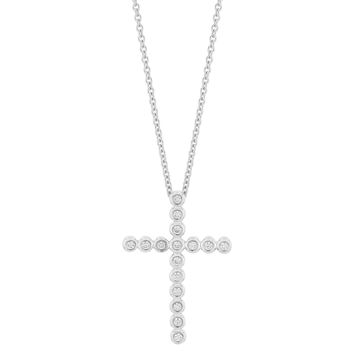 Bezel Set Diamond Cross Pendant in White Gold, 18