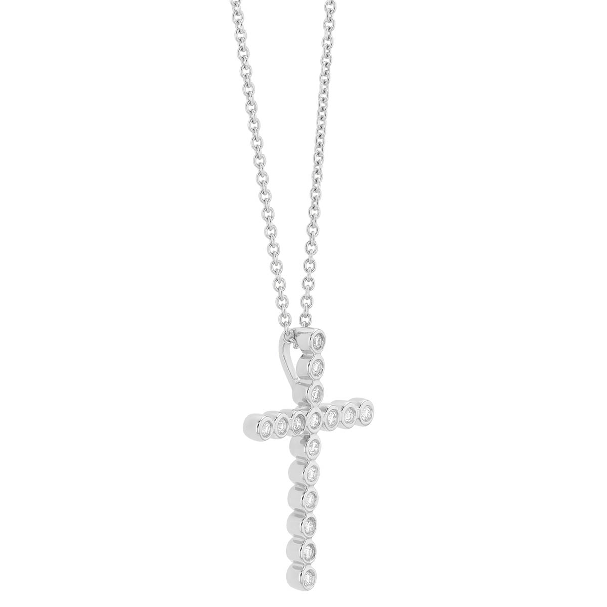 Bezel Set Diamond Cross Pendant in White Gold, 18