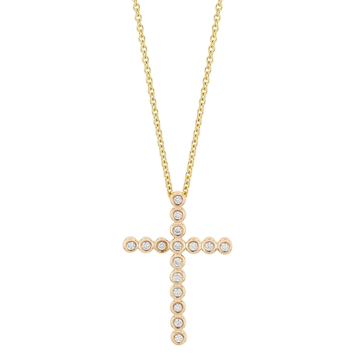 Bezel Set Diamond Cross Pendant in Yellow Gold, 18