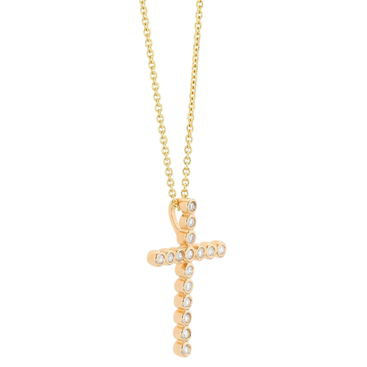Bezel Set Diamond Cross Pendant in Yellow Gold, 18