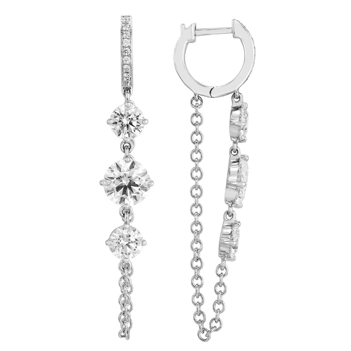 Rahaminov Diamond Trio Front-to-Back Chain Dangle Hoop Earrings in White Gold