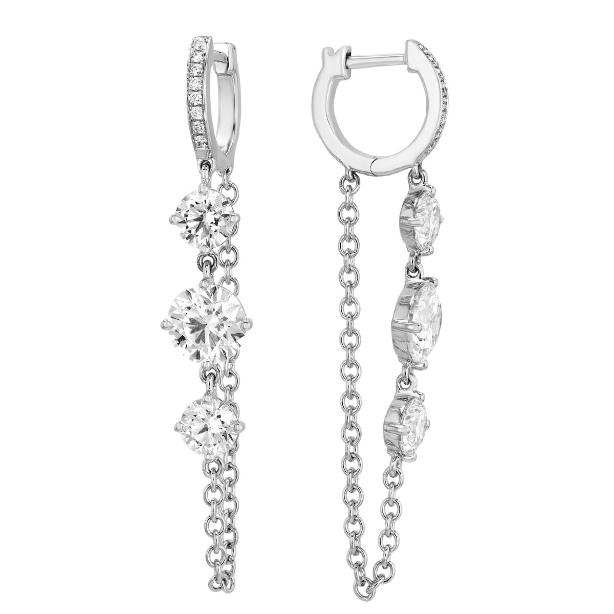 Rahaminov Diamond Trio Front-to-Back Chain Dangle Hoop Earrings in White Gold