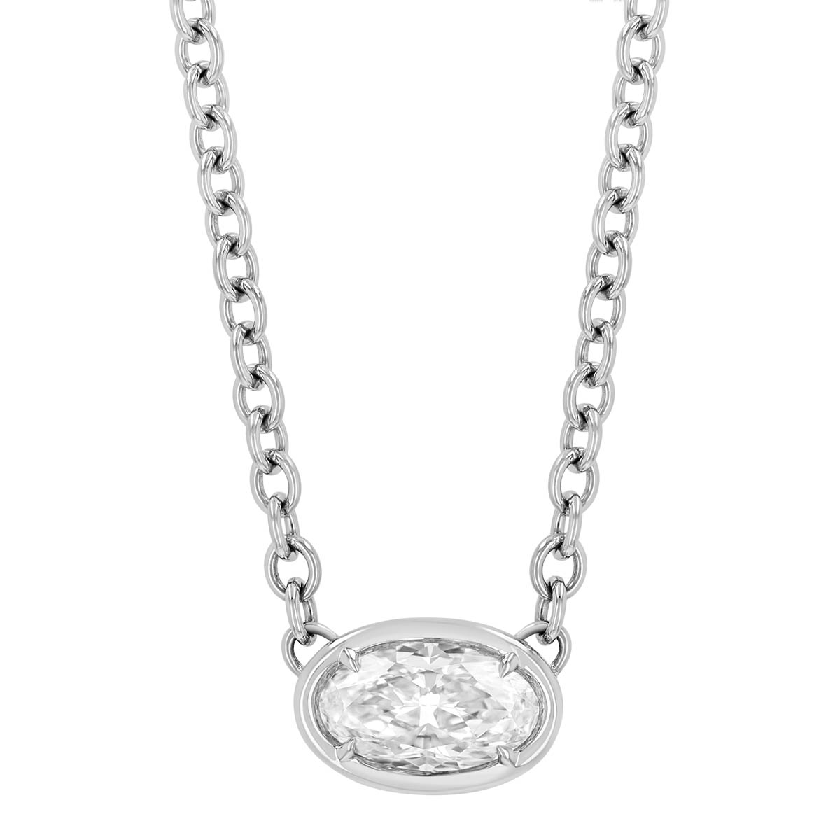 Rahaminov Oval Diamond Solitaire Pendant in White Gold, 16