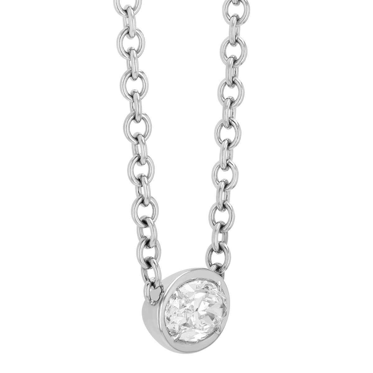 Rahaminov Oval Diamond Solitaire Pendant in White Gold, 16