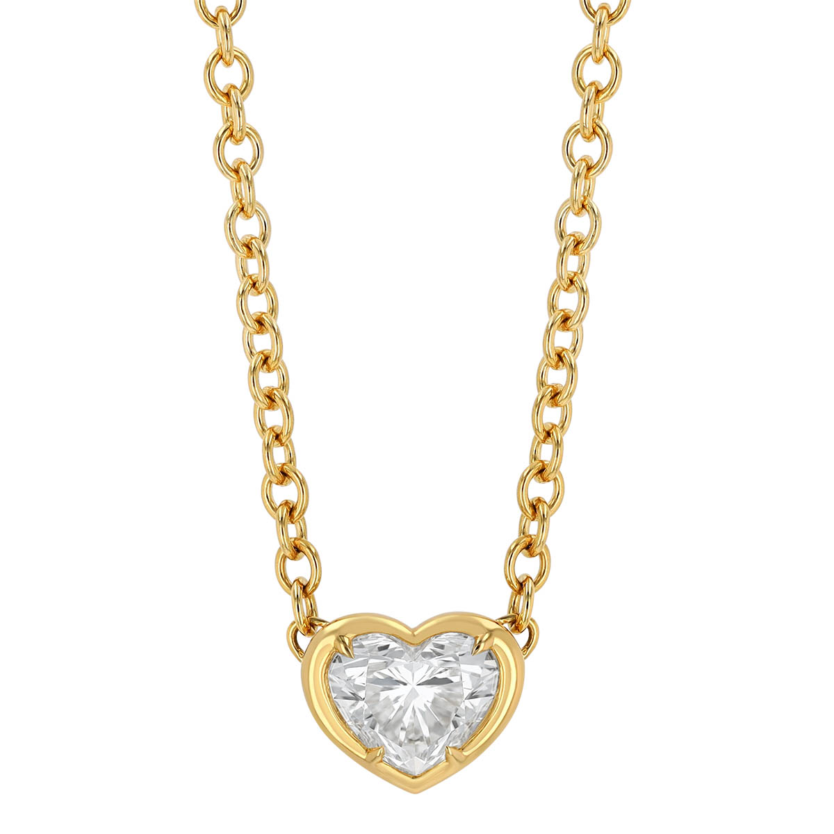 Rahaminov Heart Shape Diamond Solitaire Pendant in Yellow Gold, 16