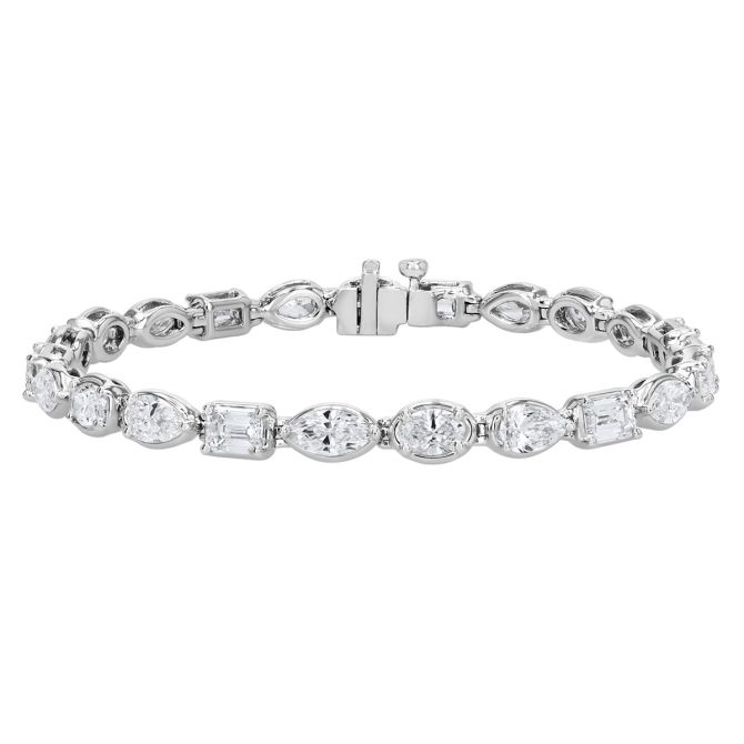 Rahaminov Multi-Shape Diamond Tennis Bracelet in White Gold, 6.75", 7.81 cttw