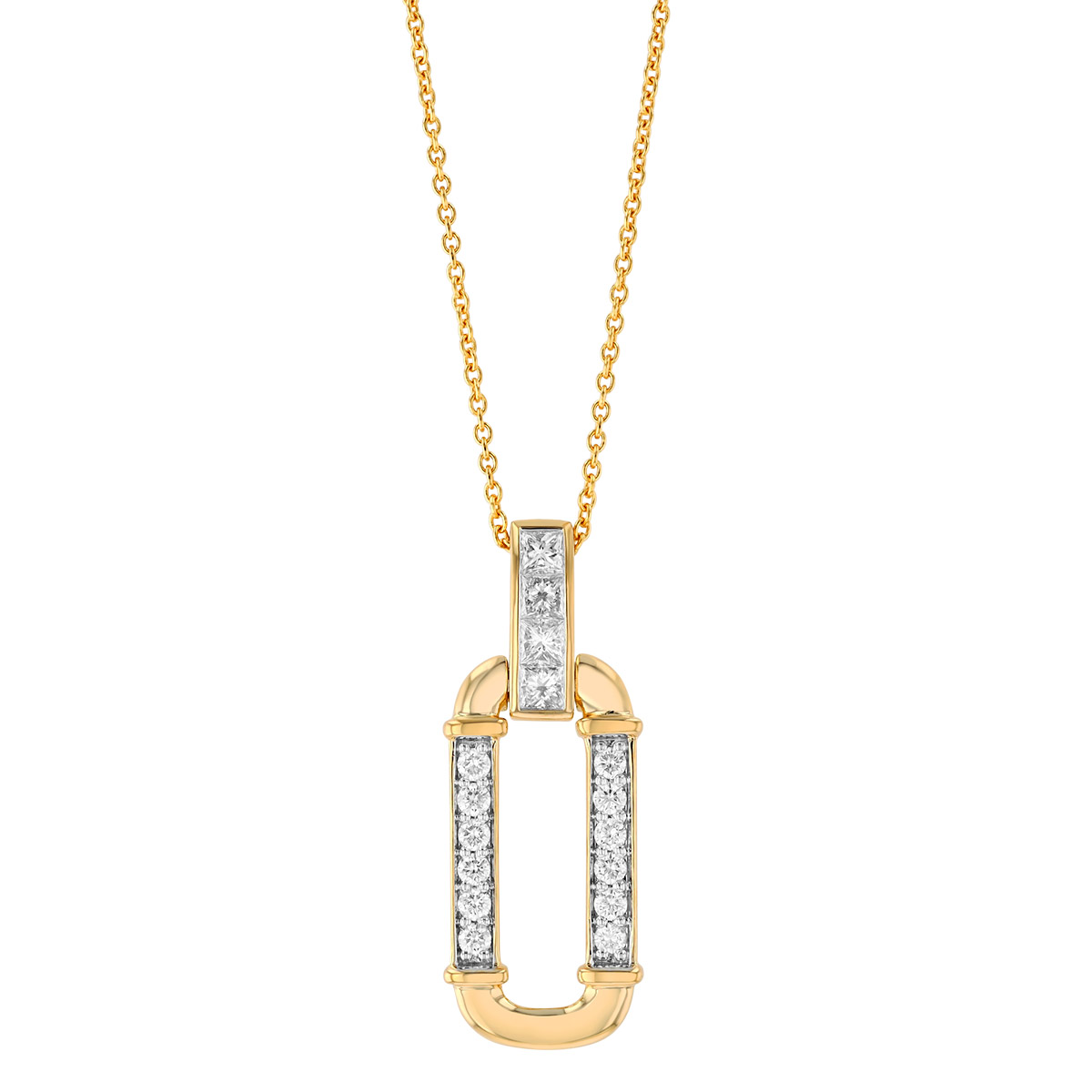 Diamond Oval Link Pendant in Yellow Gold
