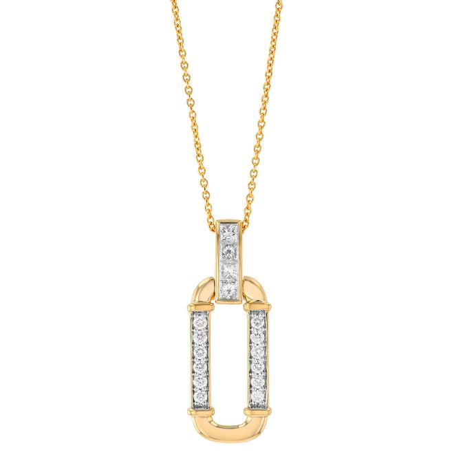 Diamond Oval Link Pendant in Yellow Gold