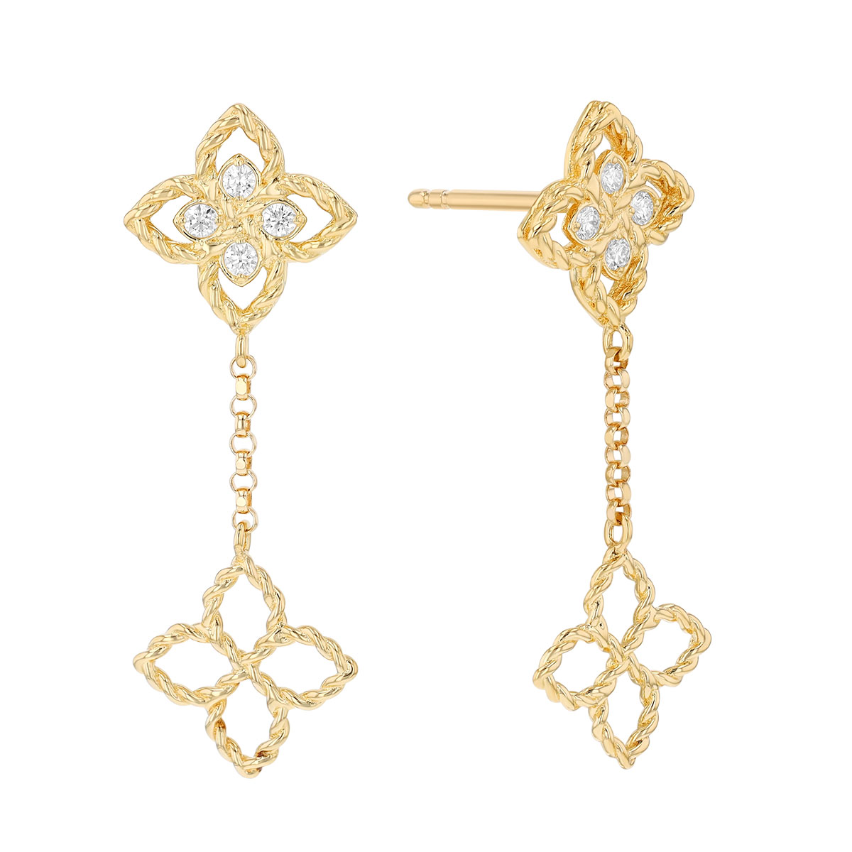Roberto Coin Love in Verona Diamond Tiny Flower Dangle Earrings in Yellow Gold
