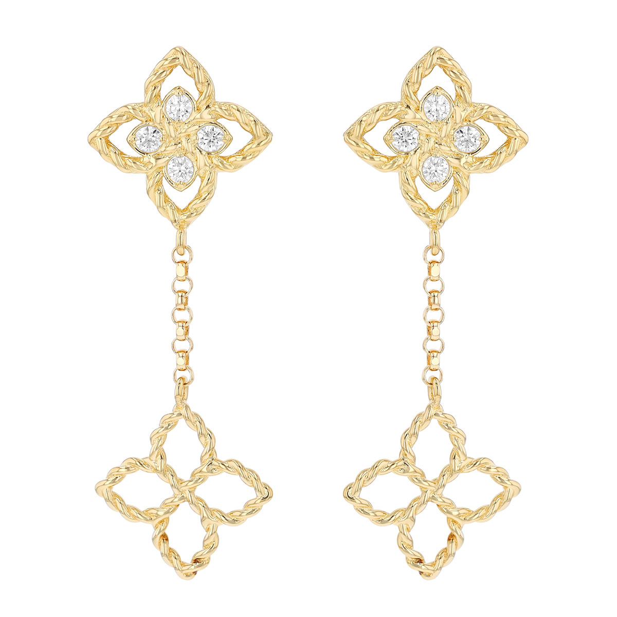 Roberto Coin Love in Verona Diamond Tiny Flower Dangle Earrings in Yellow Gold
