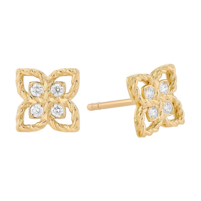 Roberto Coin Love in Verona Diamond Tiny Flower Stud Earrings in Yellow Gold