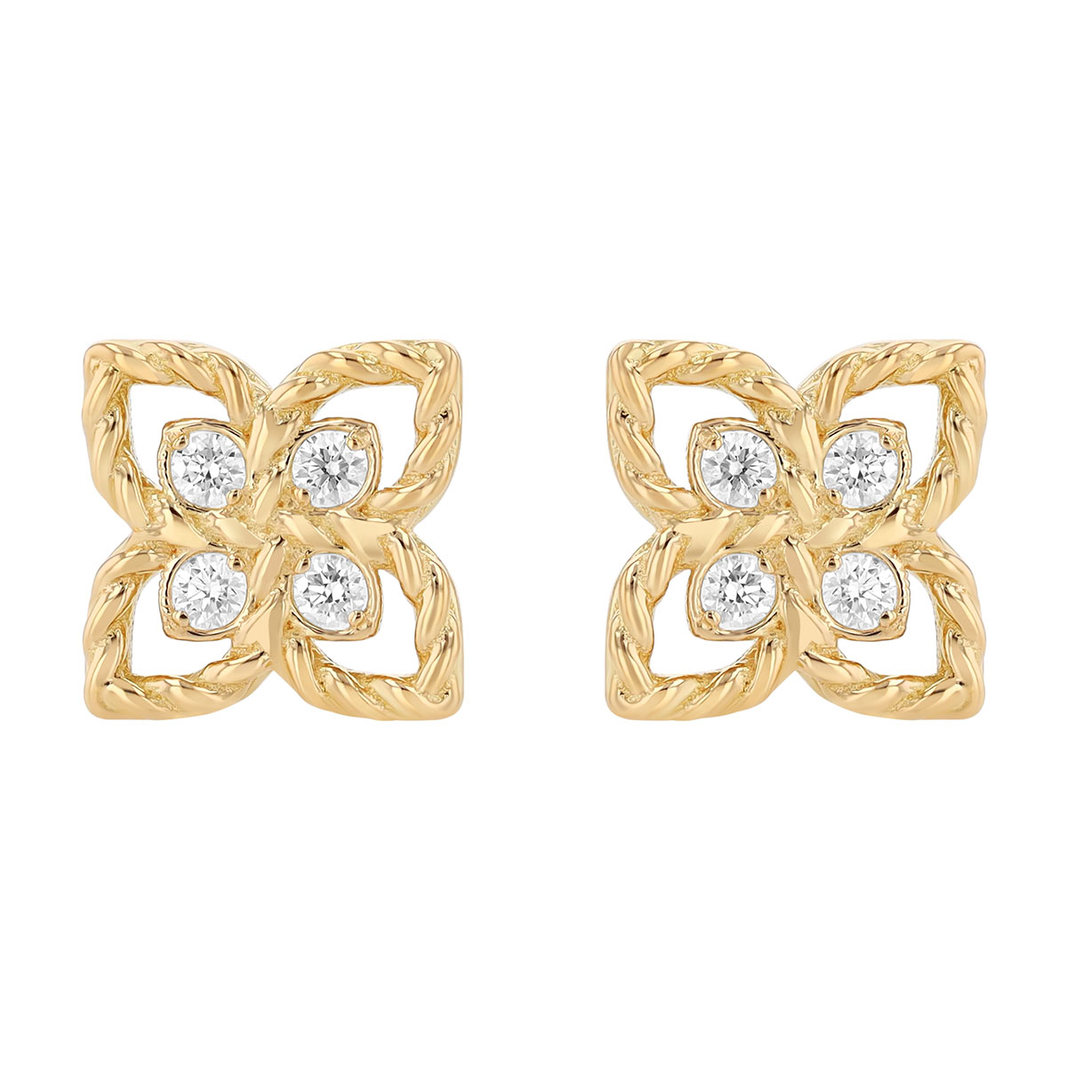 Roberto Coin Love in Verona Diamond Tiny Flower Stud Earrings in Yellow Gold
