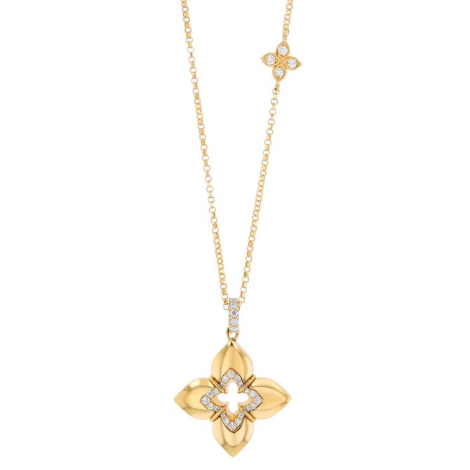 Roberto Coin Venetian Princess Diamond Floral Pendant in Yellow Gold