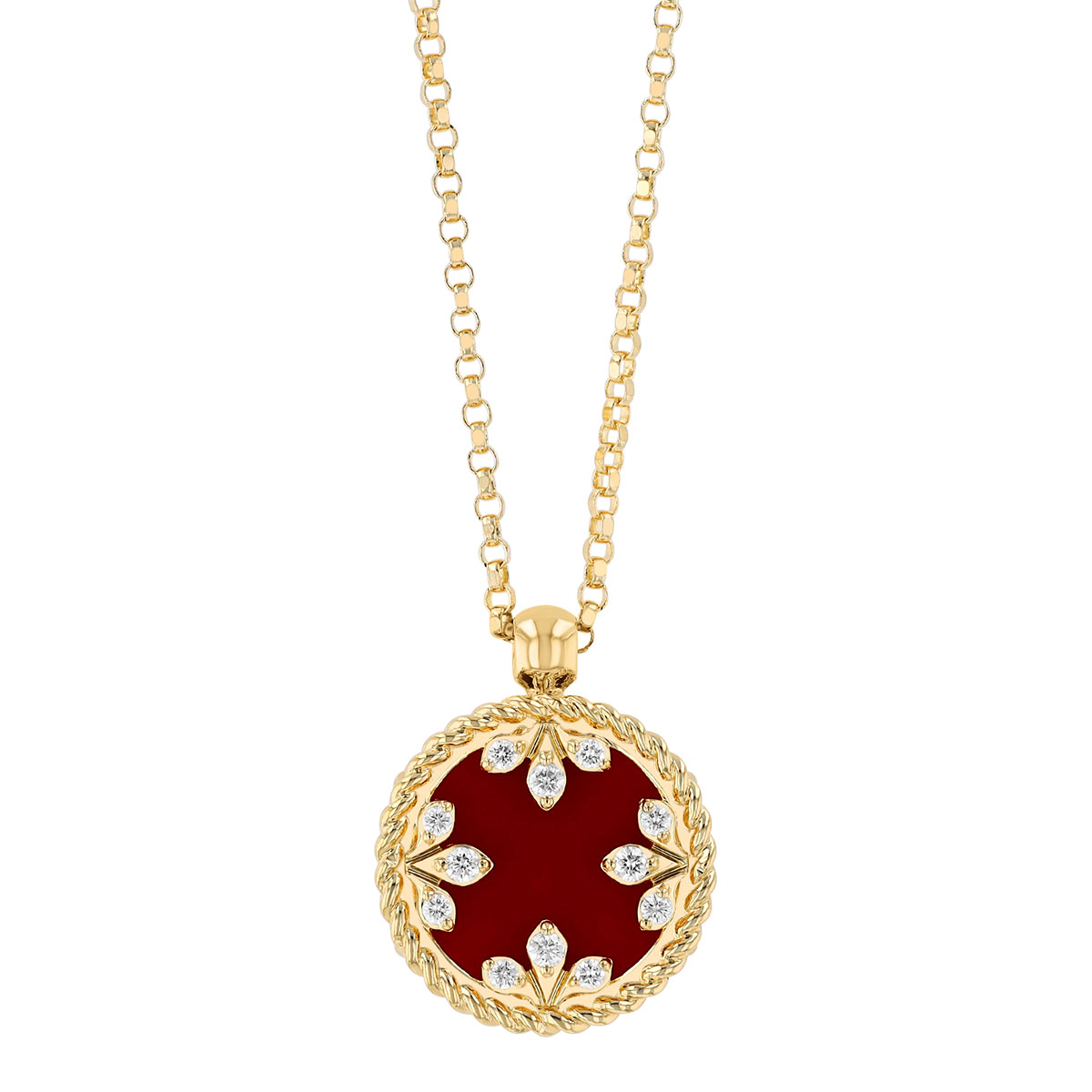 Roberto Coin Red Chalcedony & Diamond Flower Circle Pendant in Yellow Gold