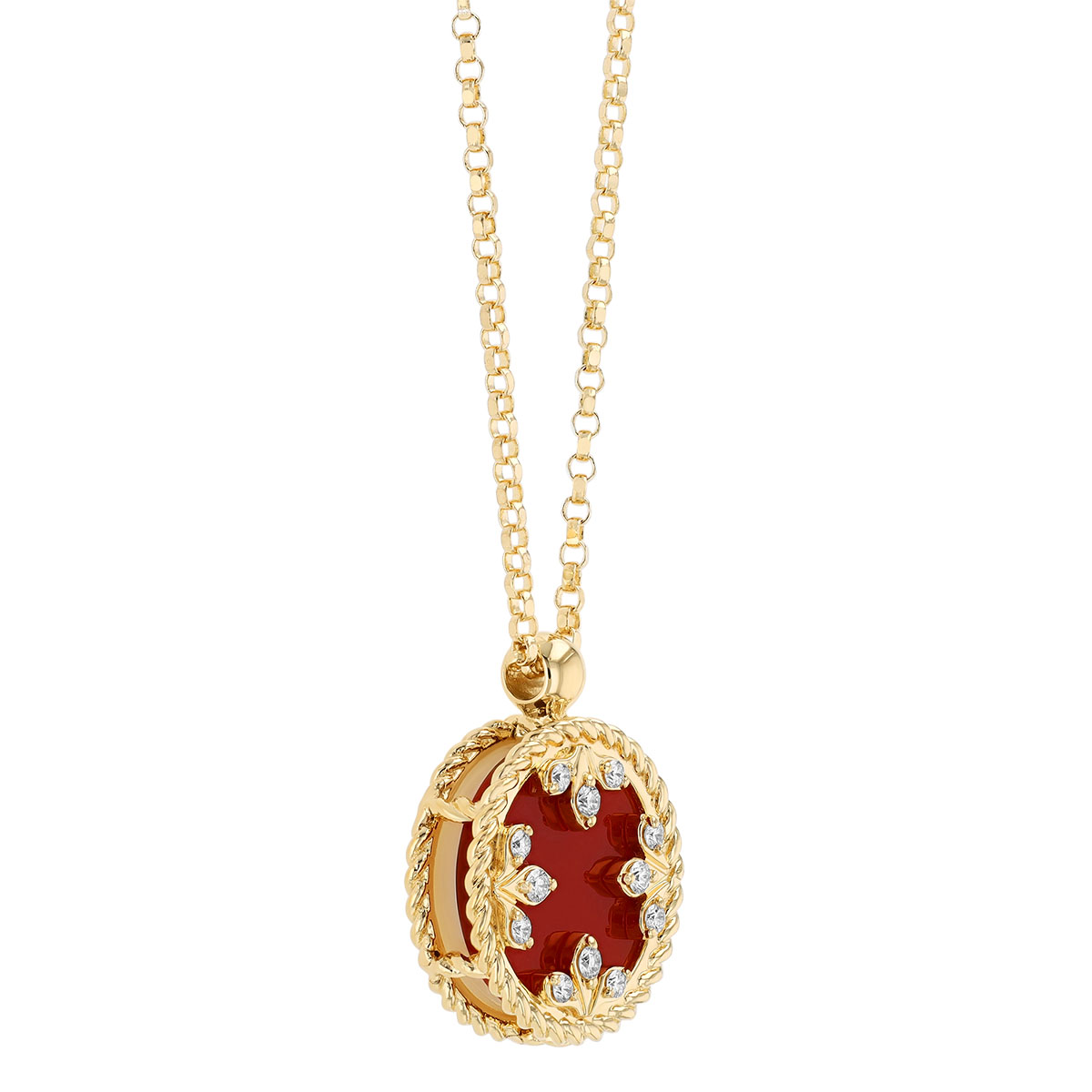 Roberto Coin Red Chalcedony & Diamond Flower Circle Pendant in Yellow Gold