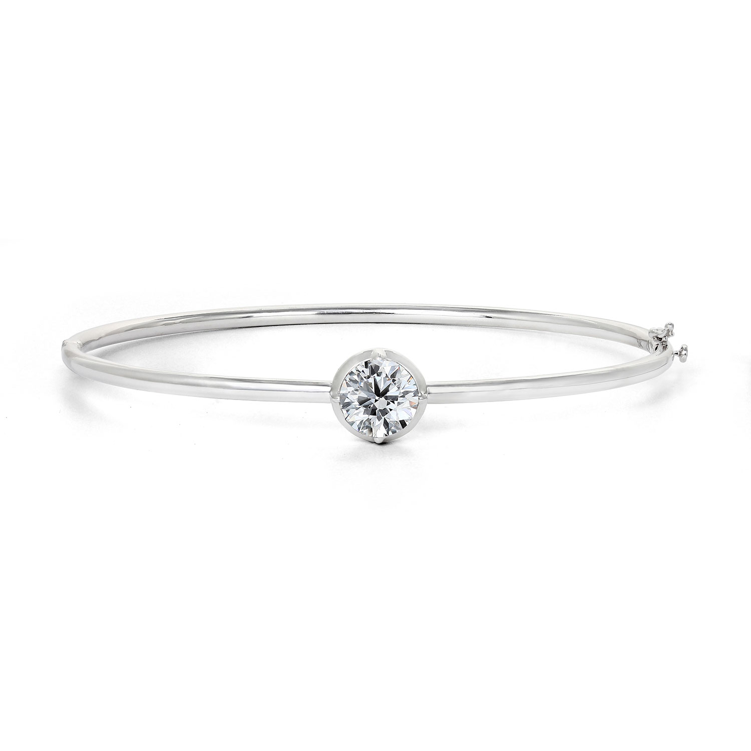 Clarity Diamond Lab-Grown Round Diamond Hinged Bangle Bracelet in White Gold, 1.48 ct