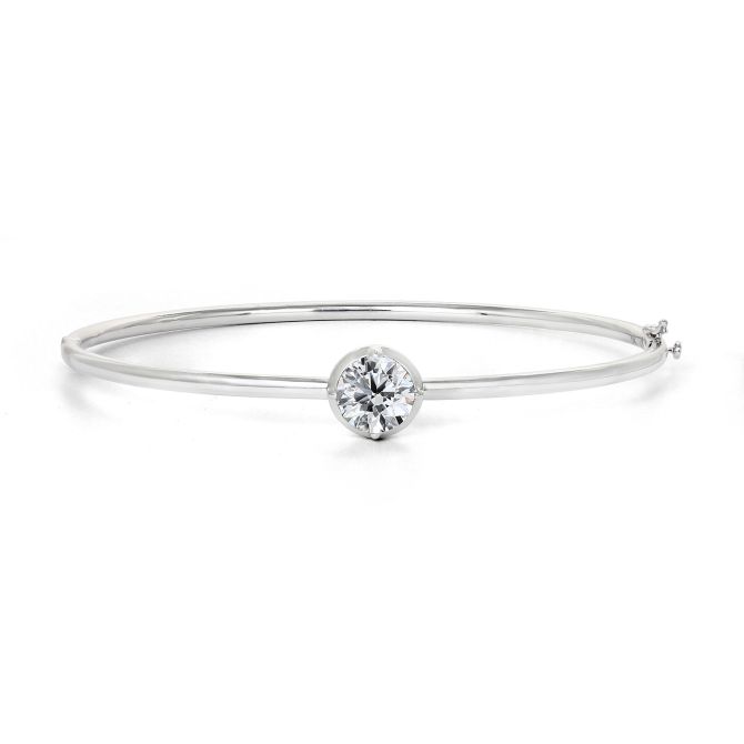 Clarity Diamond Lab-Grown Round Diamond Hinged Bangle Bracelet in White Gold, 1.48 ct