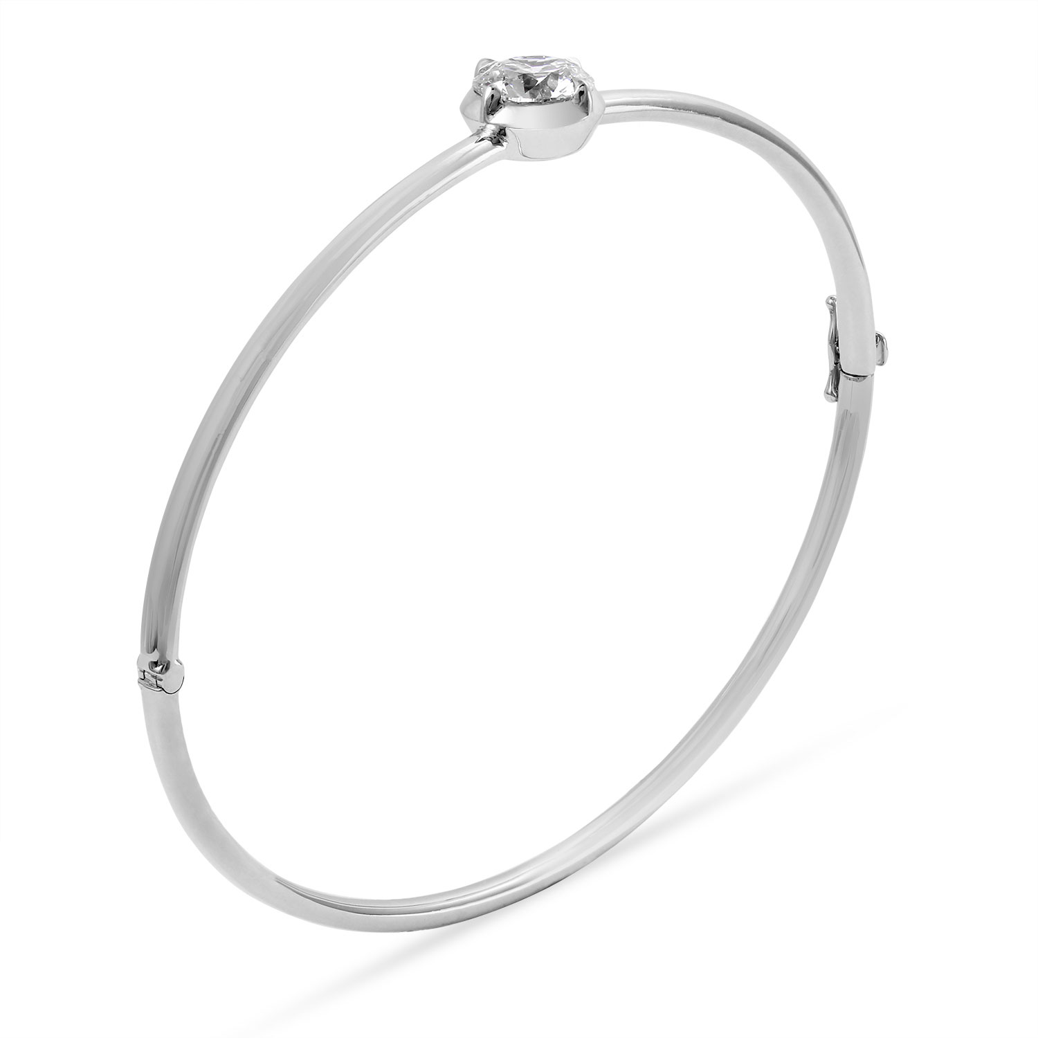 Clarity Diamond Lab-Grown Round Diamond Hinged Bangle Bracelet in White Gold, 1.48 ct