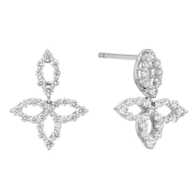 Roberto Coin Princess Diamond Flower Drop Earrings in White Gold