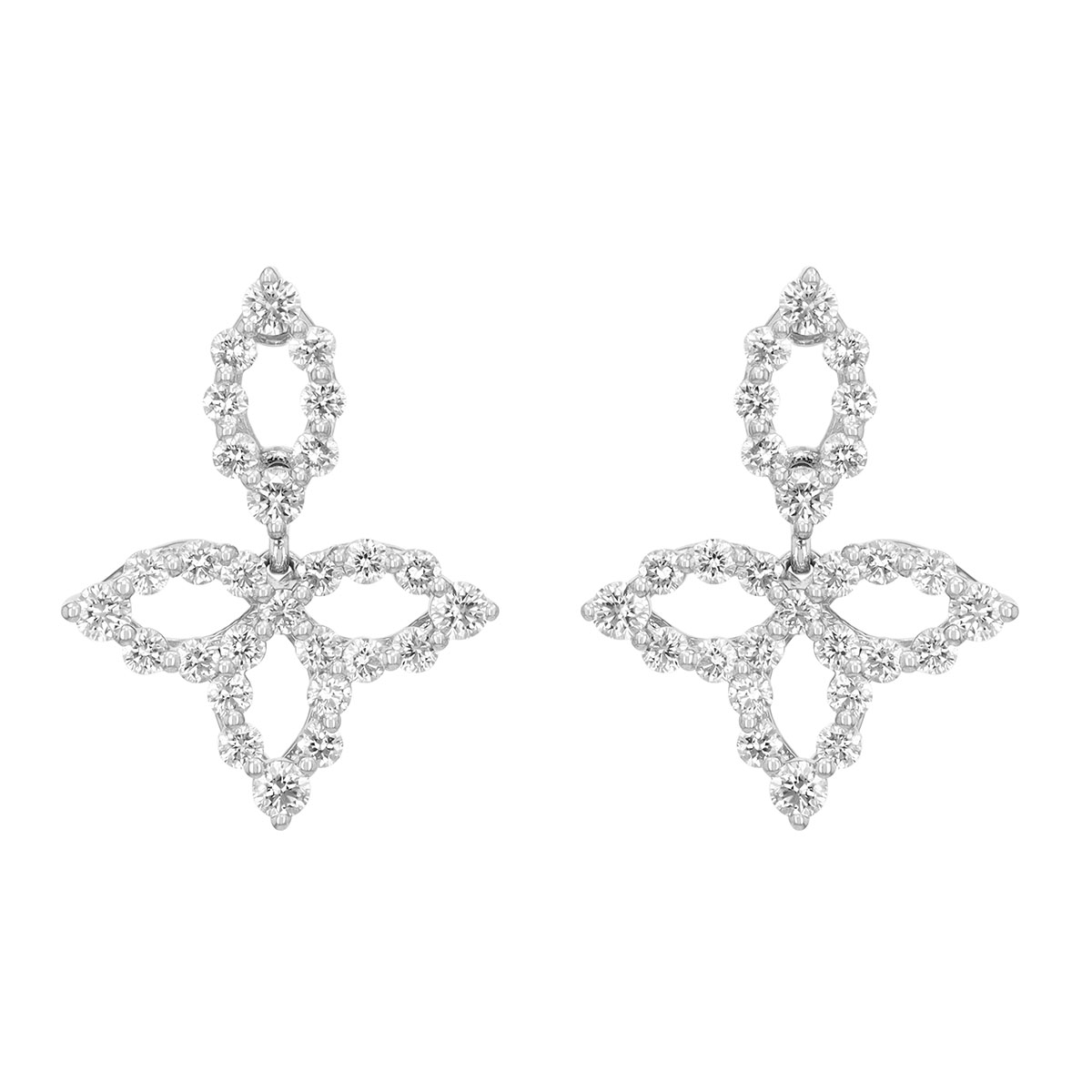 Roberto Coin Princess Diamond Flower Drop Earrings in White Gold