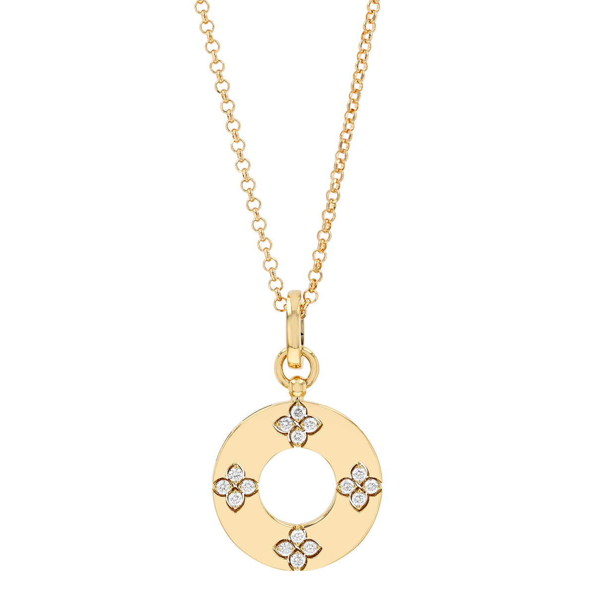 Roberto Coin Love in Verona Diamond Flower Quartet Open Circle Pendant in Yellow Gold