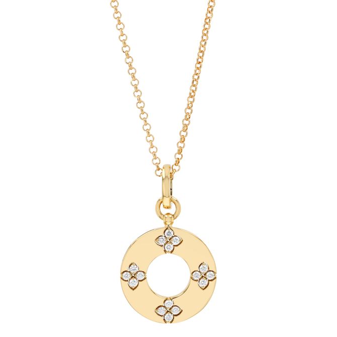 Roberto Coin Love in Verona Diamond Flower Quartet Open Circle Pendant in Yellow Gold