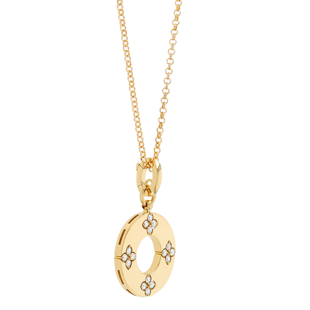 Roberto Coin Love in Verona Diamond Flower Quartet Open Circle Pendant in Yellow Gold