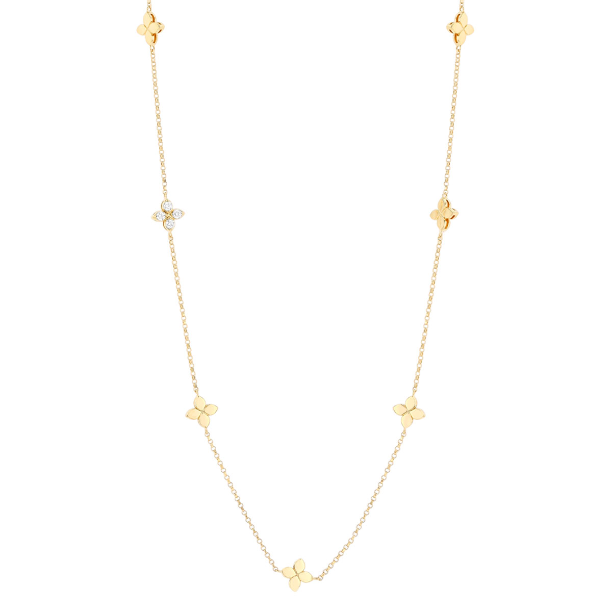 Roberto Coin Love in Verona Diamond & Yellow Gold Flower Station Necklace, 31