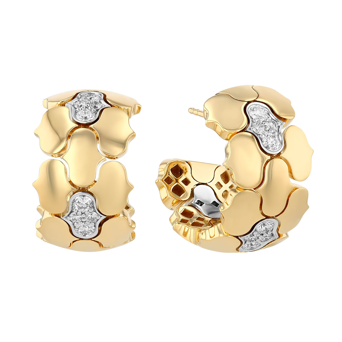Roberto Coin Cobra Diamond Cluster Station Huggie Hoop Earrings in Two Tone