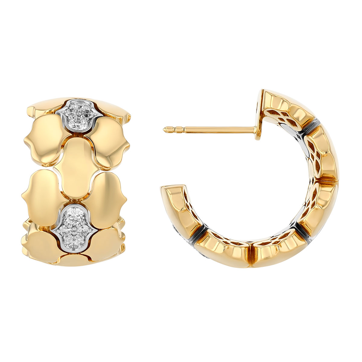 Roberto Coin Cobra Diamond Cluster Station Huggie Hoop Earrings in Two Tone