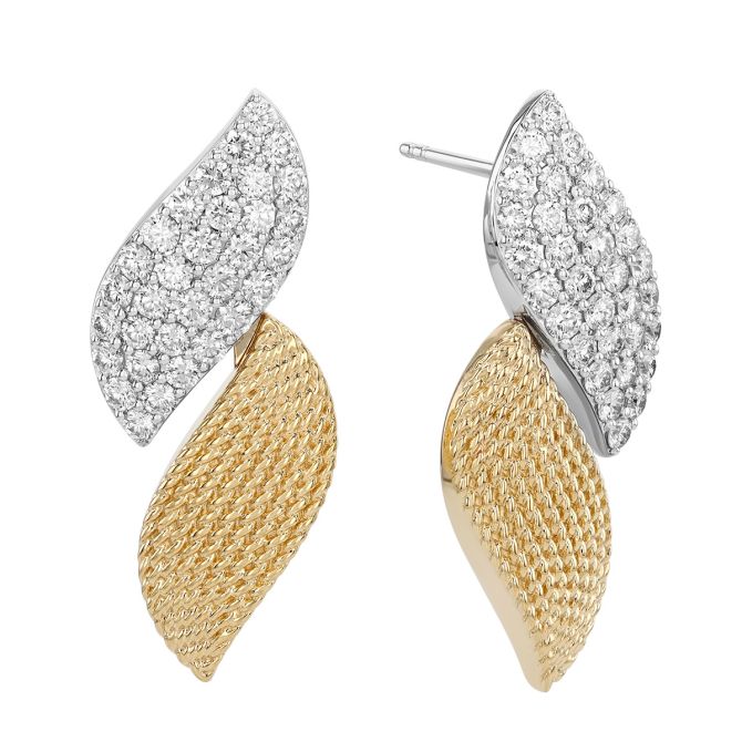 Roberto Coin San Marco Diamond Pavé & Textured Drop Earrings in Two Tone