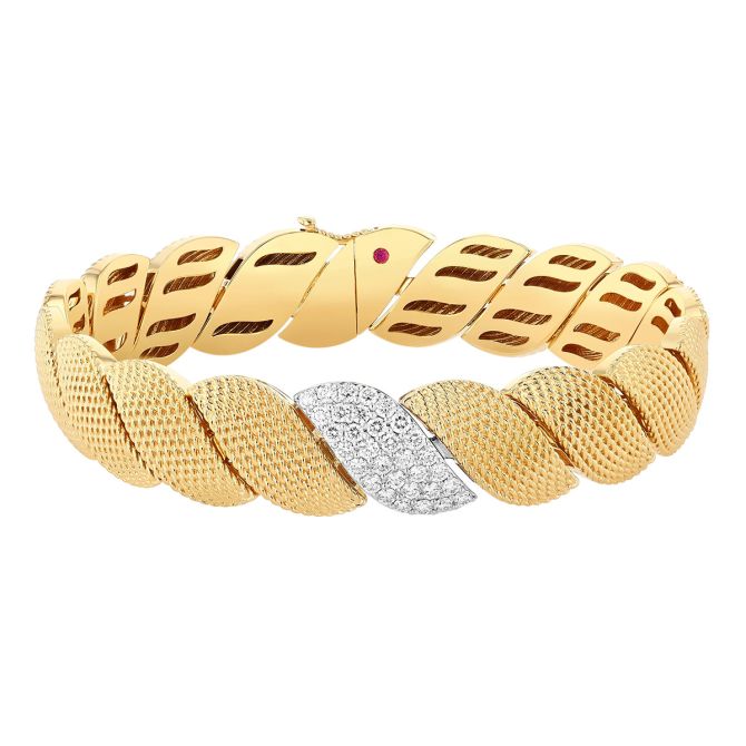 Roberto Coin San Marco Diamond Pavé & Textured Yellow Gold Bracelet in Two Tone