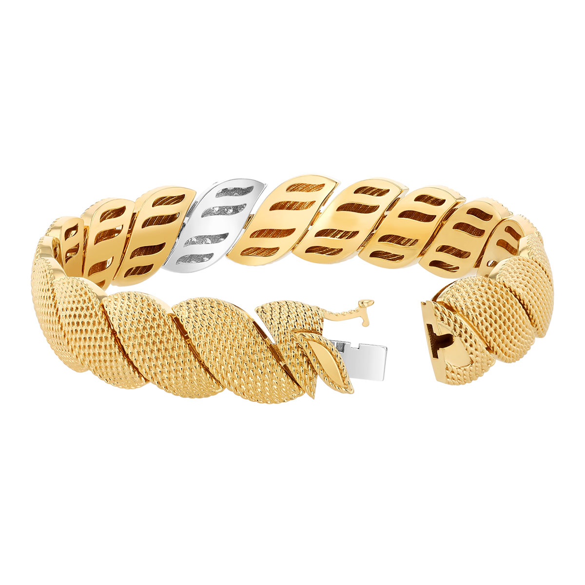 Roberto Coin San Marco Diamond Pavé & Textured Yellow Gold Bracelet in Two Tone