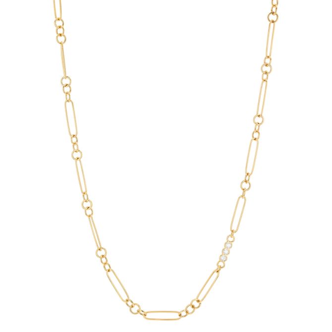 Roberto Coin Yellow Gold Paperclip & Round Link Necklace with Diamond Trio