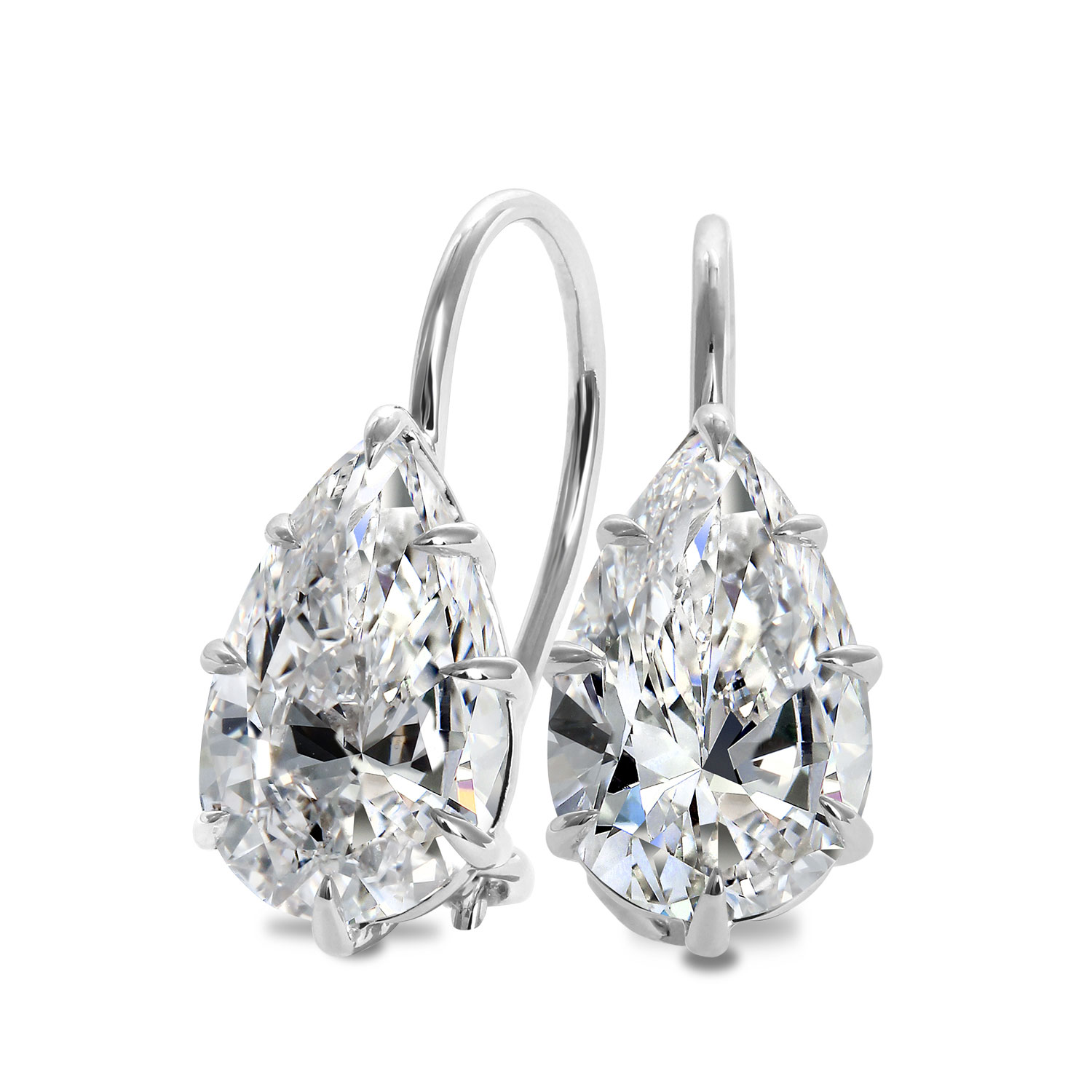 Clarity Diamond Lab-Grown Pear Diamond French Wire Drop Earrings in White Gold, 3.17 cttw
