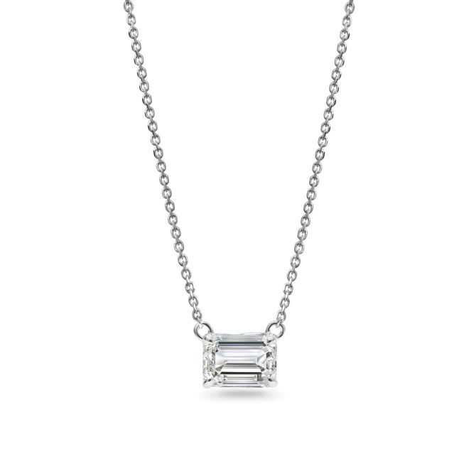 Clarity Diamond Signature Lab-Grown Emerald Cut Diamond Pendant in White Gold, 18", 1.07 ct
