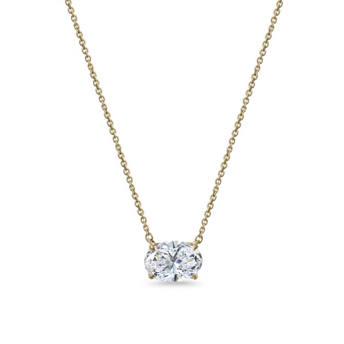 Clarity Diamond Signature Lab-Grown Oval Diamond Pendant in Yellow Gold, 18", 1.08 ct
