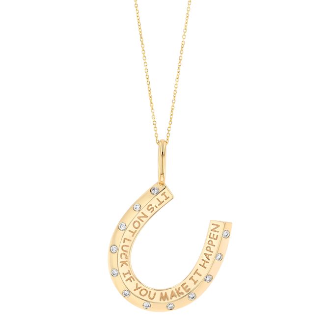 Phillips House Diamond "It's Not Luck if You Make it Happen" Horseshoe Pendant in Yellow Gold