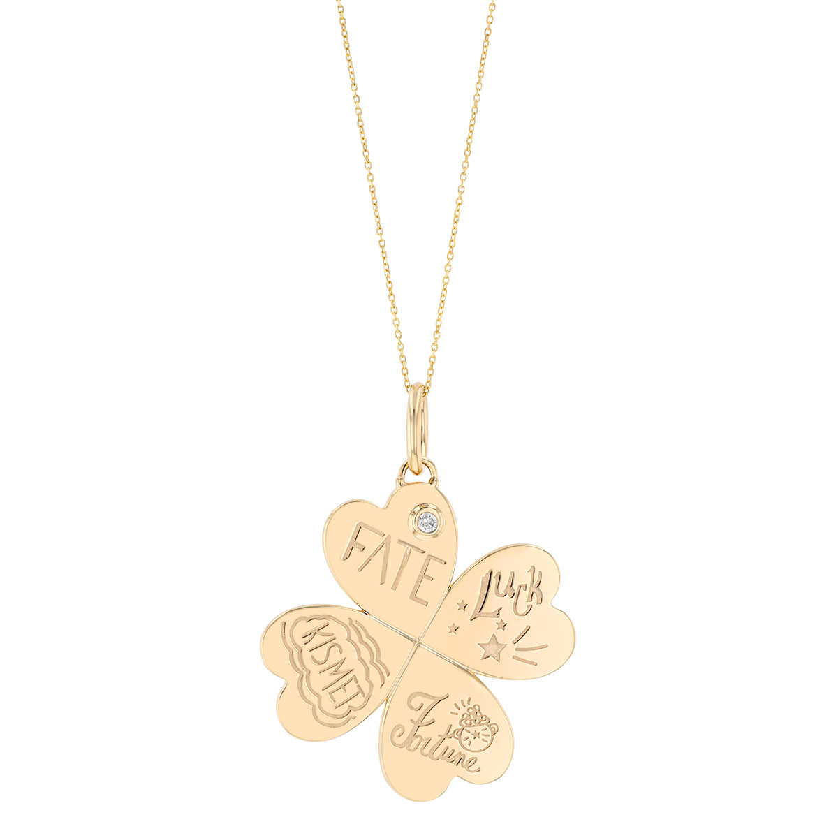 Phillips House Yellow Gold Inscribed 4-Leaf Clover Pendant with Diamond Accent