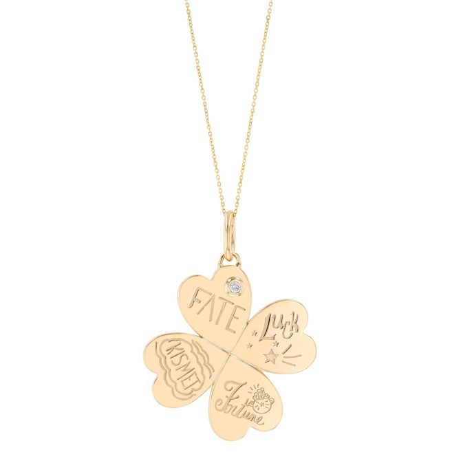 Phillips House Yellow Gold Inscribed 4-Leaf Clover Pendant with Diamond Accent
