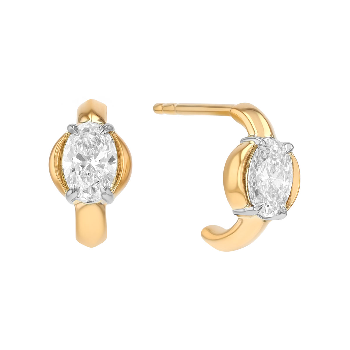 Phillips House Oval Diamond Cuddle Mini Hoop Earrings in Yellow Gold & Platinum