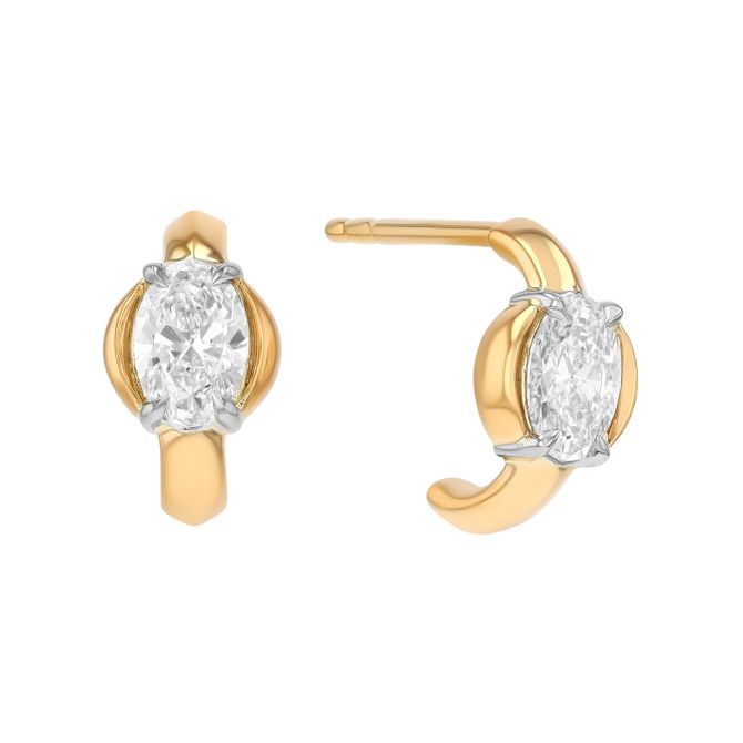 Phillips House Oval Diamond Cuddle Mini Hoop Earrings in Yellow Gold & Platinum
