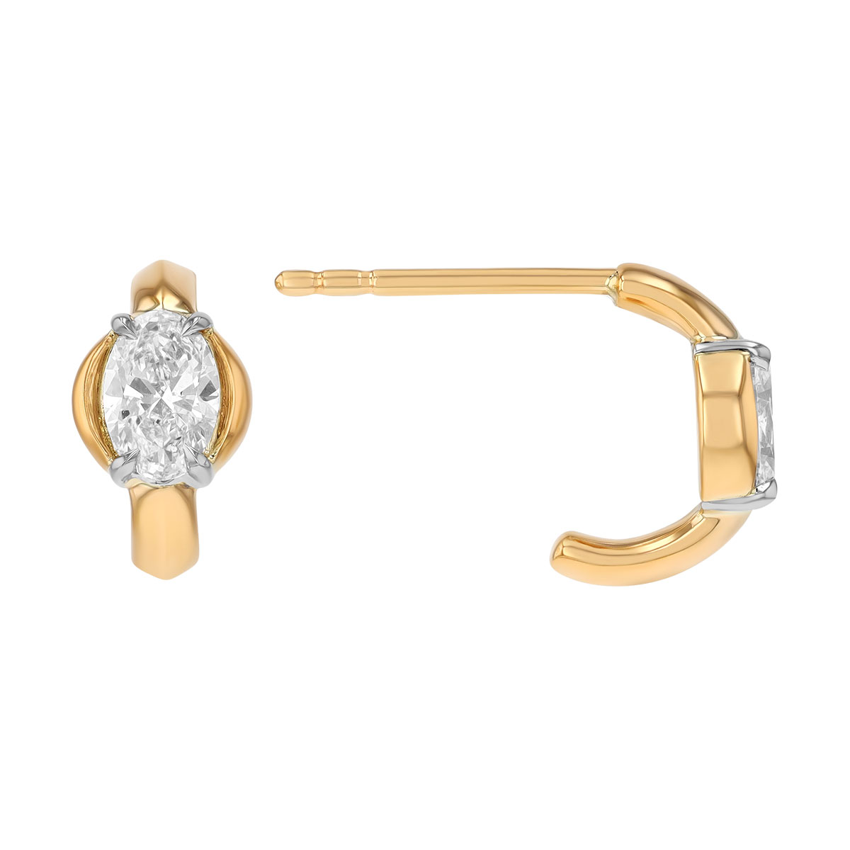 Phillips House Oval Diamond Cuddle Mini Hoop Earrings in Yellow Gold & Platinum