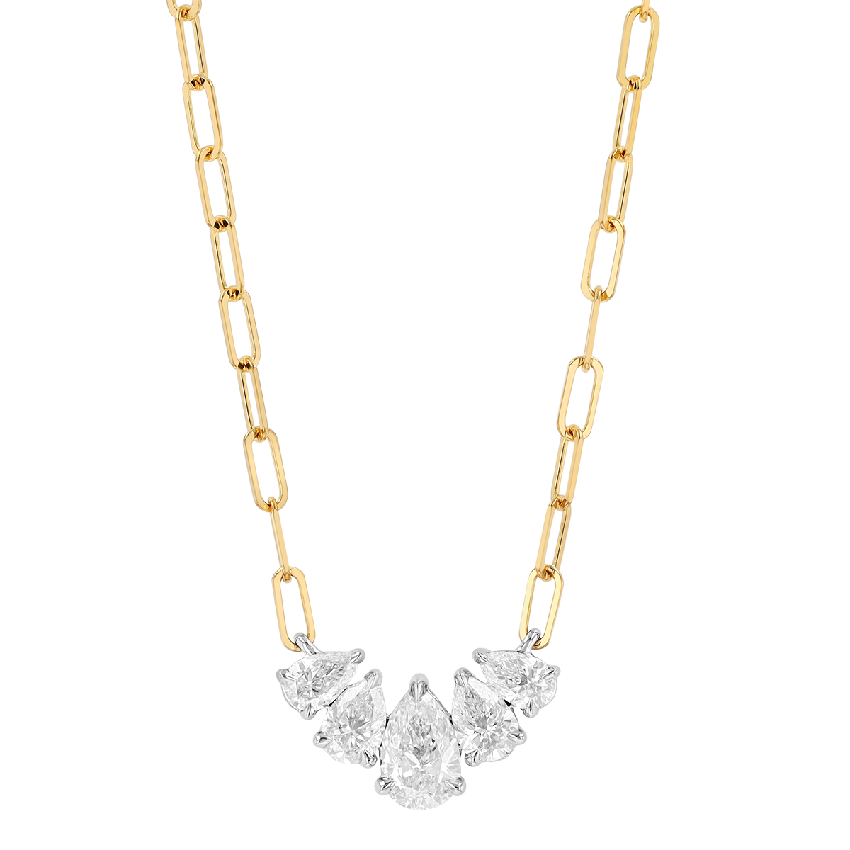 Phillips House One of One Pear Shape Diamond 5 Stone Necklace in Yellow Gold & Platinum