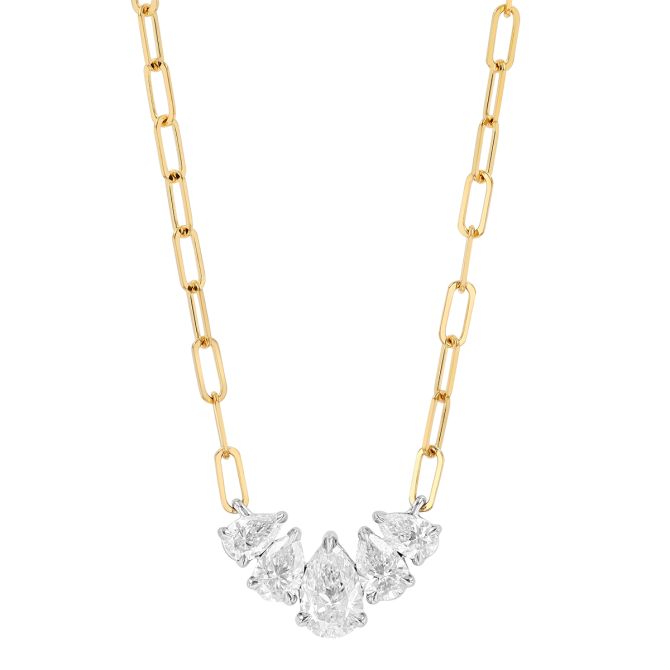 Phillips House One of One Pear Shape Diamond 5 Stone Necklace in Yellow Gold & Platinum