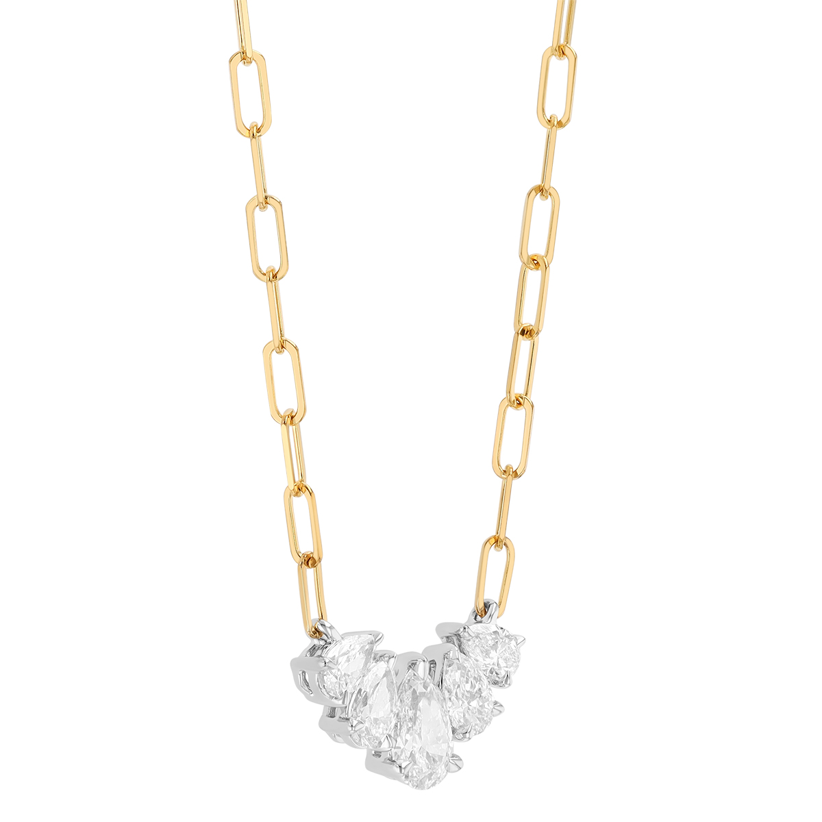 Phillips House One of One Pear Shape Diamond 5 Stone Necklace in Yellow Gold & Platinum