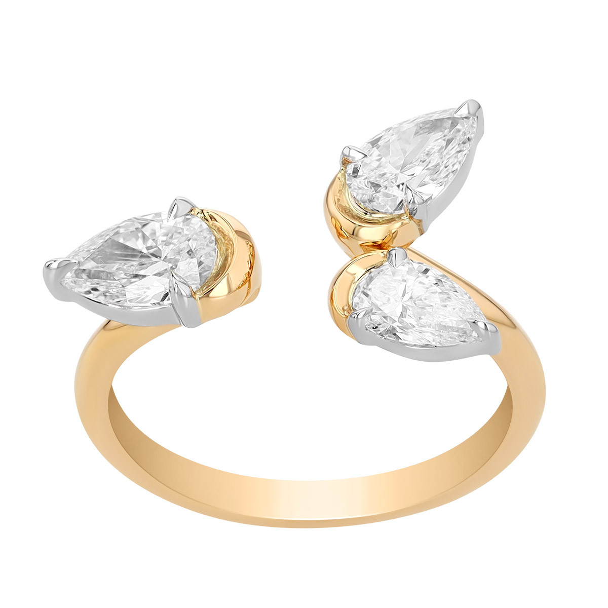 Phillips House One of One Pear Shape Diamond Trio Open Ring in Yellow Gold & Platinum, Size 6