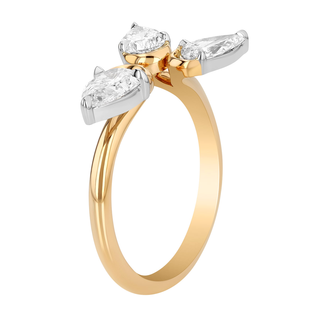 Phillips House One of One Pear Shape Diamond Trio Open Ring in Yellow Gold & Platinum, Size 6