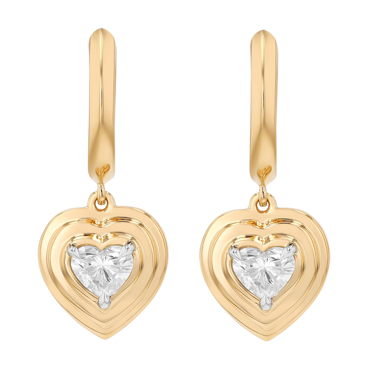 Phillips House Stories Heart Shape Diamond Dangle Hoop Earrings in Yellow Gold & Platinum