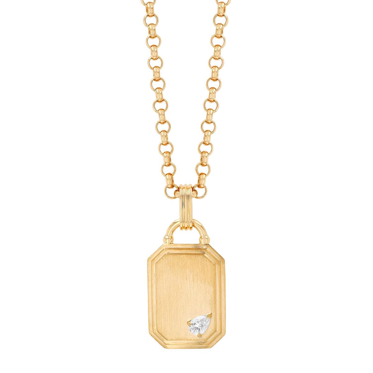 Phillips House Stories Pear Shape Diamond Dog Tag Pendant in Yellow Gold